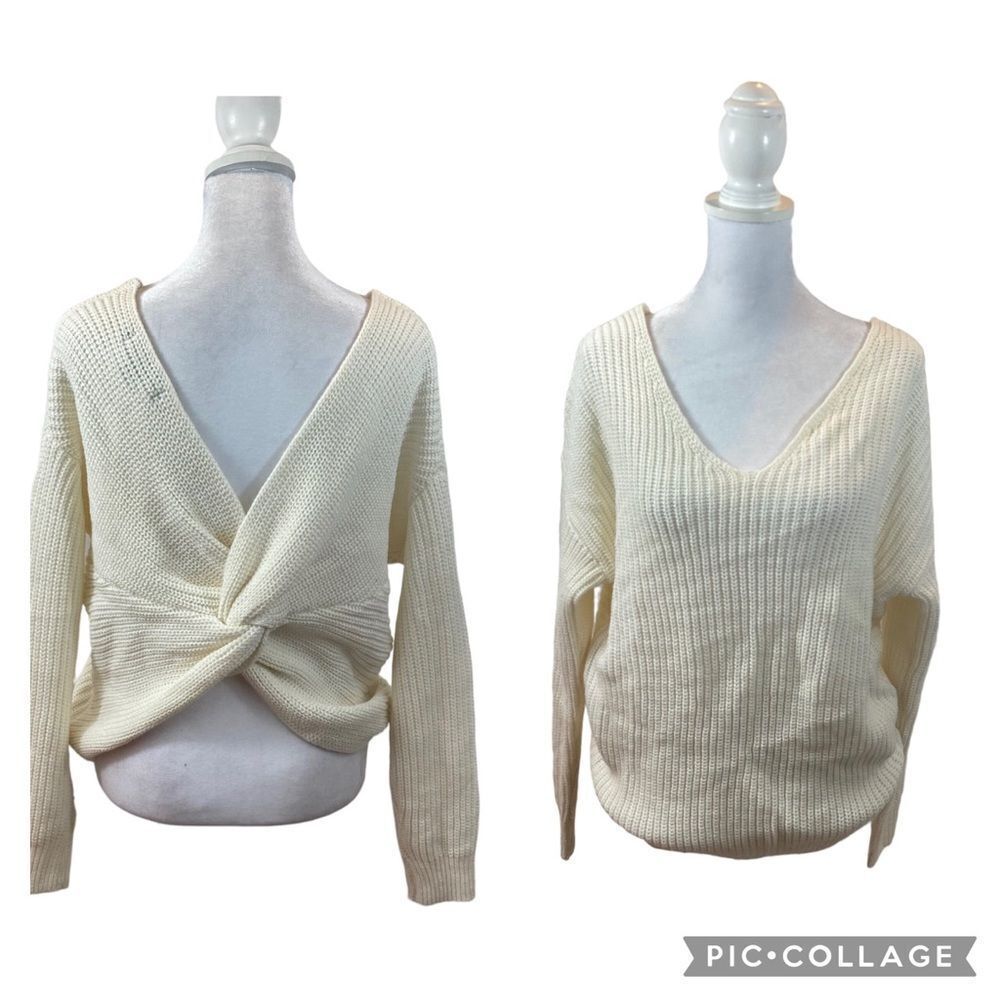 Love Tree Brand Off White Knot Back Long Sleeve Knit‎ Sweater Size Small